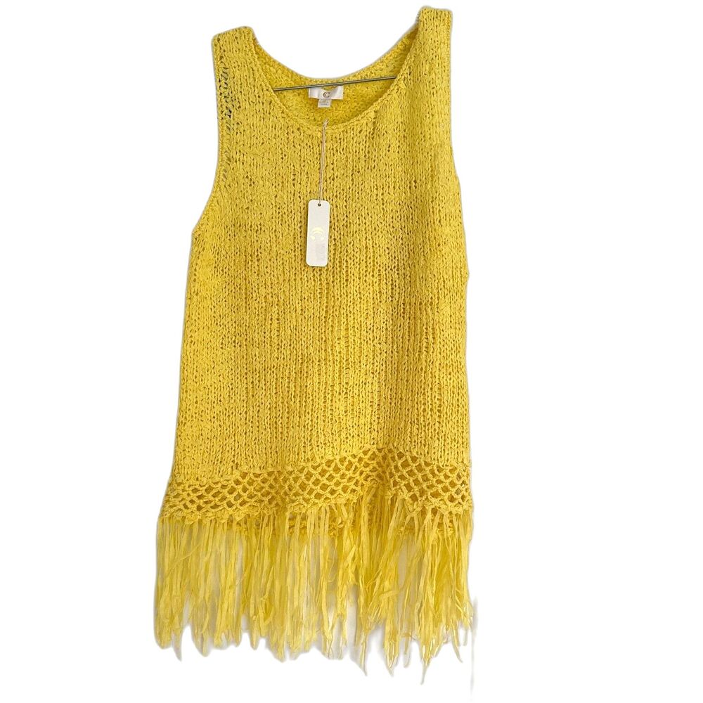 Yellow Knitted Fringed Top Size S new Boho Vest